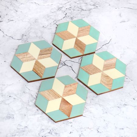 Hexagon Shaped Modern Wooden Coasters - Pack of 4